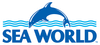 Seaworld Australia Logo. A Dolphiin jumping out of the water with Sea World written below it